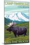 Camp Timberline, Colorado - Moose and Mountain-Lantern Press-Mounted Art Print