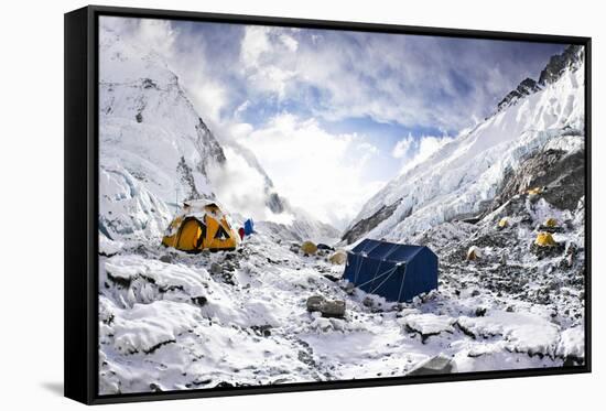 Camp Two on the Upper Khumbu Glacier at 21,500' on the South Side of Mount Everest, Nepal-Kent Harvey-Framed Stretched Canvas