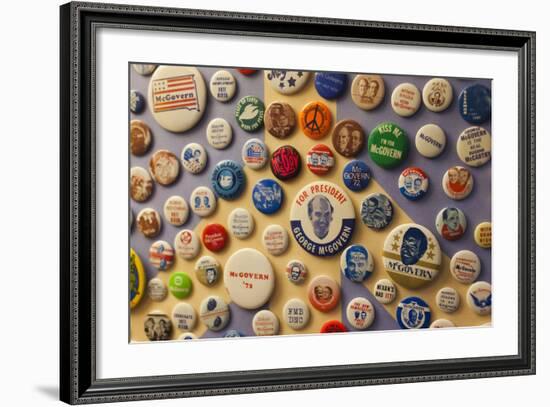 Campaign Buttons, McGovern Legacy Museum, Mitchell, South Dakota, USA-Walter Bibikow-Framed Photographic Print