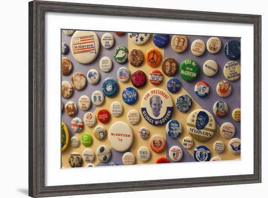 Campaign Buttons, McGovern Legacy Museum, Mitchell, South Dakota, USA-Walter Bibikow-Framed Photographic Print