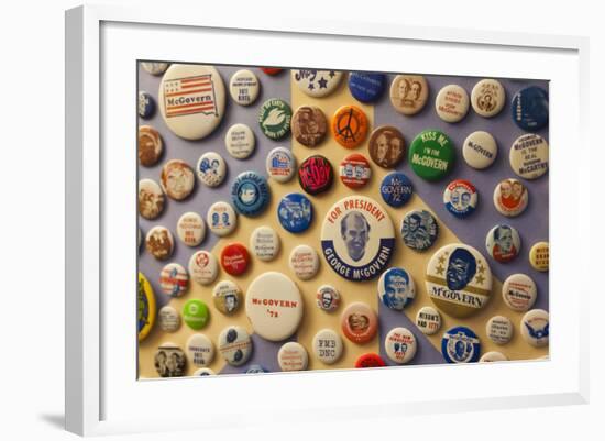 Campaign Buttons, McGovern Legacy Museum, Mitchell, South Dakota, USA-Walter Bibikow-Framed Photographic Print