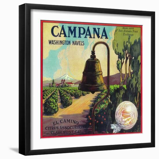 Campana Orange Label - Claremont, CA-Lantern Press-Framed Art Print