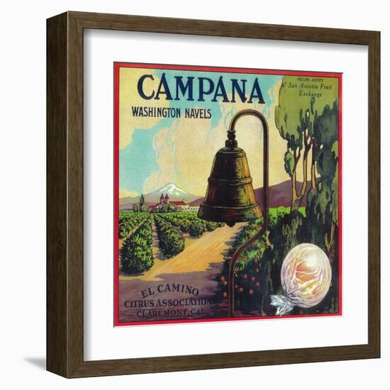 Campana Orange Label - Claremont, CA-Lantern Press-Framed Art Print