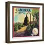 Campana Orange Label - Claremont, CA-Lantern Press-Framed Art Print