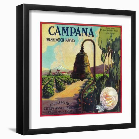 Campana Orange Label - Claremont, CA-Lantern Press-Framed Art Print