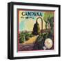 Campana Orange Label - Claremont, CA-Lantern Press-Framed Art Print