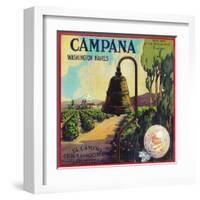 Campana Orange Label - Claremont, CA-Lantern Press-Framed Art Print