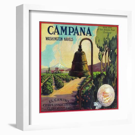 Campana Orange Label - Claremont, CA-Lantern Press-Framed Art Print