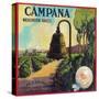 Campana Orange Label - Claremont, CA-Lantern Press-Stretched Canvas