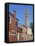 Campanile of the Church of San Martino and Painted Houses, Burano, Venice, Italy-Peter Thompson-Framed Stretched Canvas