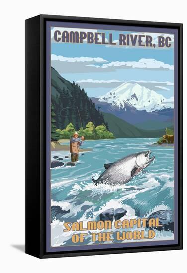 Campbell River, British Columbia, Canada - Angler Fisherman Scene-Lantern Press-Framed Stretched Canvas