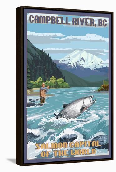 Campbell River, British Columbia, Canada - Angler Fisherman Scene-Lantern Press-Framed Stretched Canvas