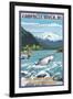 Campbell River, British Columbia, Canada - Angler Fisherman Scene-Lantern Press-Framed Art Print