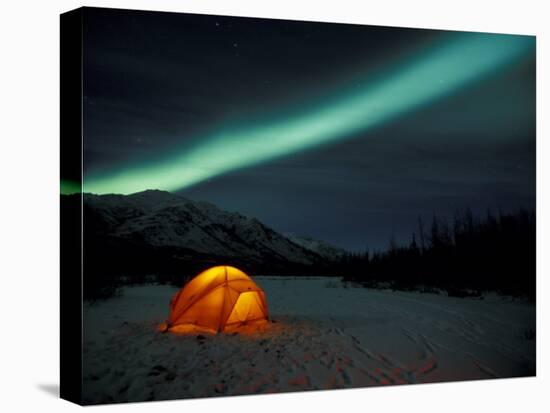 Camper's Tent Under Curtains of Green Northern Lights, Brooks Range, Alaska, USA-Hugh Rose-Stretched Canvas