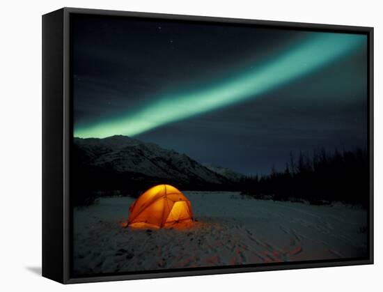 Camper's Tent Under Curtains of Green Northern Lights, Brooks Range, Alaska, USA-Hugh Rose-Framed Stretched Canvas