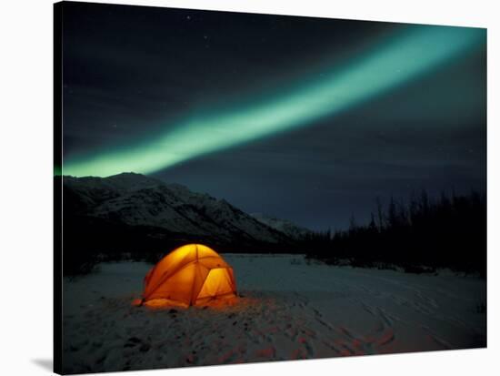 Camper's Tent Under Curtains of Green Northern Lights, Brooks Range, Alaska, USA-Hugh Rose-Stretched Canvas