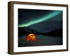 Camper's Tent Under Curtains of Green Northern Lights, Brooks Range, Alaska, USA-Hugh Rose-Framed Premium Photographic Print