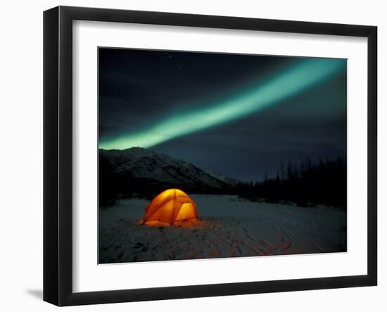 Camper's Tent Under Curtains of Green Northern Lights, Brooks Range, Alaska, USA-Hugh Rose-Framed Premium Photographic Print