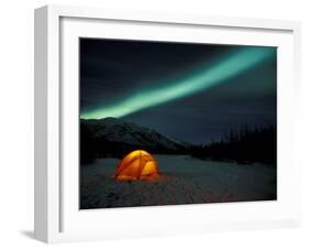 Camper's Tent Under Curtains of Green Northern Lights, Brooks Range, Alaska, USA-Hugh Rose-Framed Premium Photographic Print