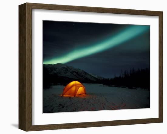 Camper's Tent Under Curtains of Green Northern Lights, Brooks Range, Alaska, USA-Hugh Rose-Framed Photographic Print