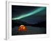 Camper's Tent Under Curtains of Green Northern Lights, Brooks Range, Alaska, USA-Hugh Rose-Framed Photographic Print