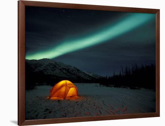 Camper's Tent Under Curtains of Green Northern Lights, Brooks Range, Alaska, USA-Hugh Rose-Framed Photographic Print