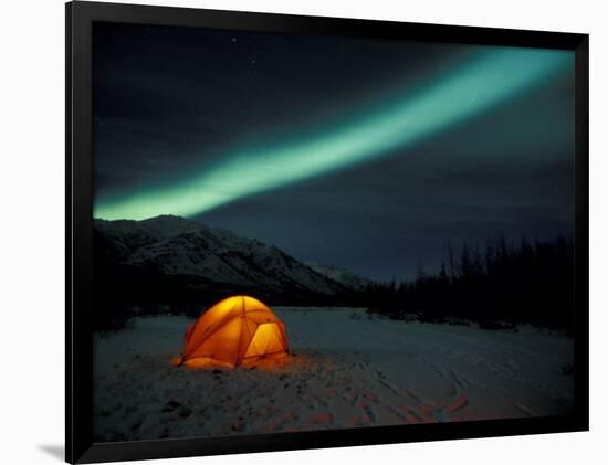 Camper's Tent Under Curtains of Green Northern Lights, Brooks Range, Alaska, USA-Hugh Rose-Framed Photographic Print