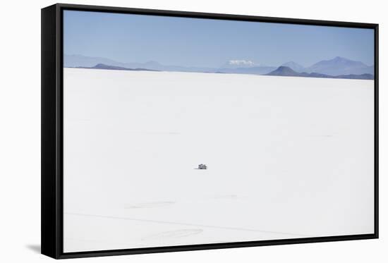 Camper Van on Salar de Uyuni (Salt Flats of Uyuni), Potosi Department, Bolivia, South America-Ian Trower-Framed Stretched Canvas