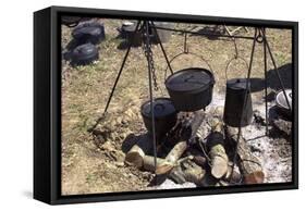 Campfire Cooking at a Confederate Encampment Living History Demonstration, Shiloh, Tennessee-null-Framed Stretched Canvas