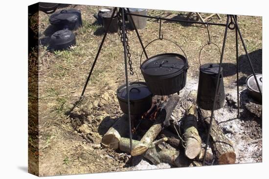 Campfire Cooking at a Confederate Encampment Living History Demonstration, Shiloh, Tennessee-null-Stretched Canvas