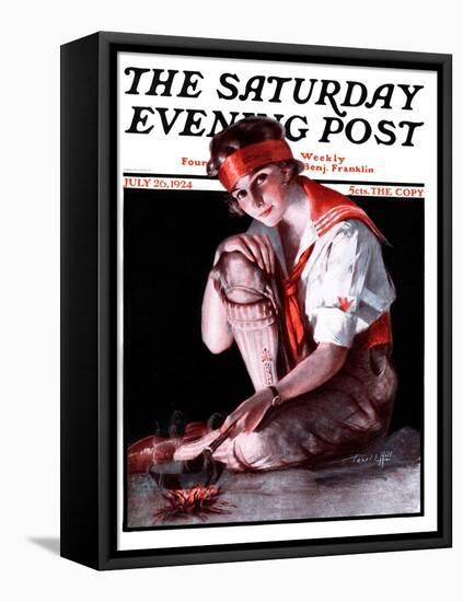 "Campfire Girl," Saturday Evening Post Cover, July 26, 1924-Pearl L. Hill-Framed Stretched Canvas