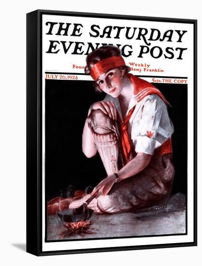 "Campfire Girl," Saturday Evening Post Cover, July 26, 1924-Pearl L. Hill-Framed Stretched Canvas