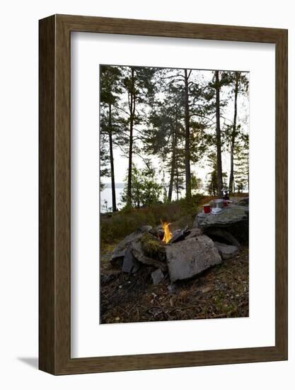 Campfire, shore, Lelång, Dalsland, Sweden-Andrea Lang-Framed Photographic Print