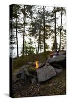 Campfire, shore, Lelång, Dalsland, Sweden-Andrea Lang-Stretched Canvas