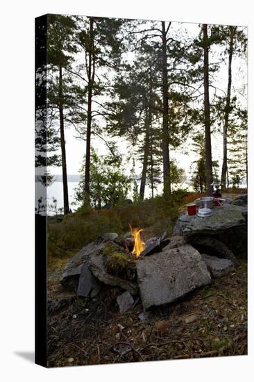 Campfire, shore, Lelång, Dalsland, Sweden-Andrea Lang-Stretched Canvas