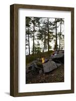 Campfire, shore, Lelång, Dalsland, Sweden-Andrea Lang-Framed Photographic Print