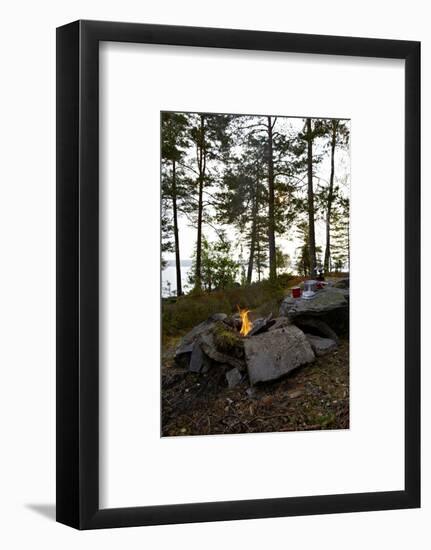 Campfire, shore, Lelång, Dalsland, Sweden-Andrea Lang-Framed Photographic Print