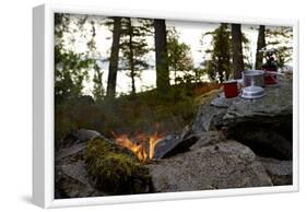 Campfire, shore, Lelång, Dalsland, Sweden-Andrea Lang-Framed Photographic Print