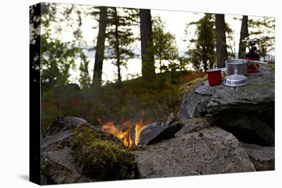 Campfire, shore, Lelång, Dalsland, Sweden-Andrea Lang-Stretched Canvas