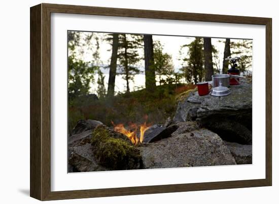 Campfire, shore, Lelång, Dalsland, Sweden-Andrea Lang-Framed Photographic Print