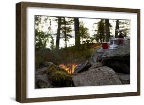 Campfire, shore, Lelång, Dalsland, Sweden-Andrea Lang-Framed Photographic Print