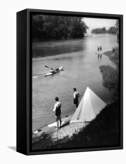 Camping and Canoeing-null-Framed Stretched Canvas