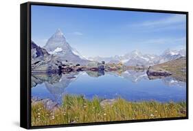 Camping at a Lake Near the Matterhorn, 4478M, Zermatt, Valais, Swiss Alps, Switzerland, Europe-Christian Kober-Framed Stretched Canvas