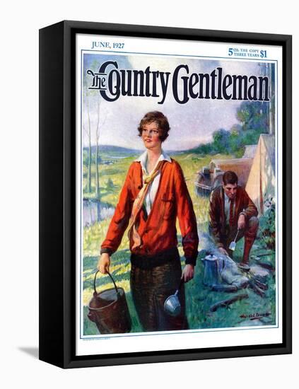 "Camping Couple," Country Gentleman Cover, June 1, 1927-Harold Brett-Framed Stretched Canvas