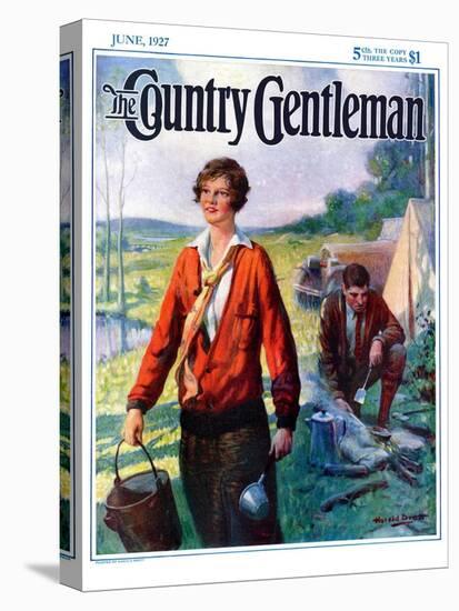 "Camping Couple," Country Gentleman Cover, June 1, 1927-Harold Brett-Stretched Canvas