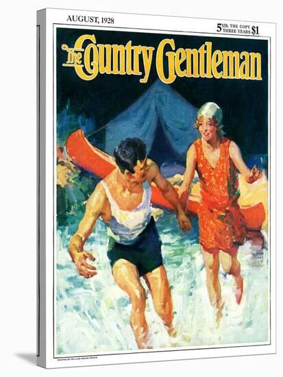 "Camping Couple Goes Swimming," Country Gentleman Cover, August 1, 1928-William Meade Prince-Stretched Canvas