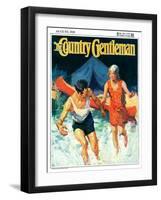 "Camping Couple Goes Swimming," Country Gentleman Cover, August 1, 1928-William Meade Prince-Framed Giclee Print