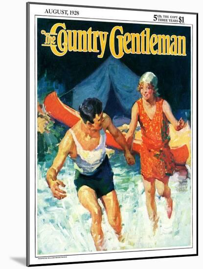 "Camping Couple Goes Swimming," Country Gentleman Cover, August 1, 1928-William Meade Prince-Mounted Giclee Print