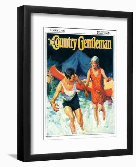 "Camping Couple Goes Swimming," Country Gentleman Cover, August 1, 1928-William Meade Prince-Framed Giclee Print