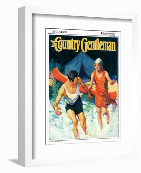 "Camping Couple Goes Swimming," Country Gentleman Cover, August 1, 1928-William Meade Prince-Framed Giclee Print